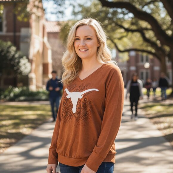 Texas Longhorns Women’s Long Sleeve V-Neck Shirt – Size Medium | Emerson Street - Picture 1 of 8